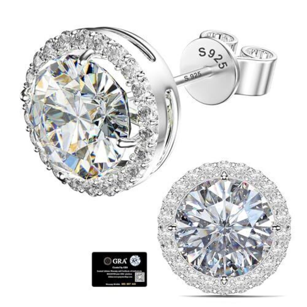 4951 Moissanite Halo Earrings Studs : 1CT-4CT 18K White Gold Plated S925